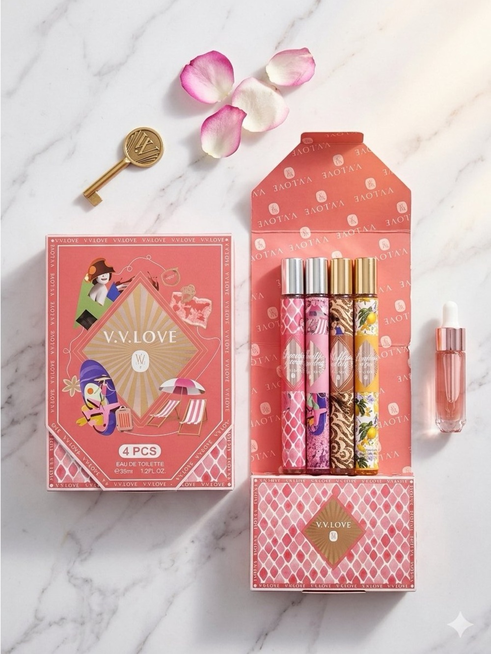 4-Piece Lipstick & Roller Set — Pink Mix